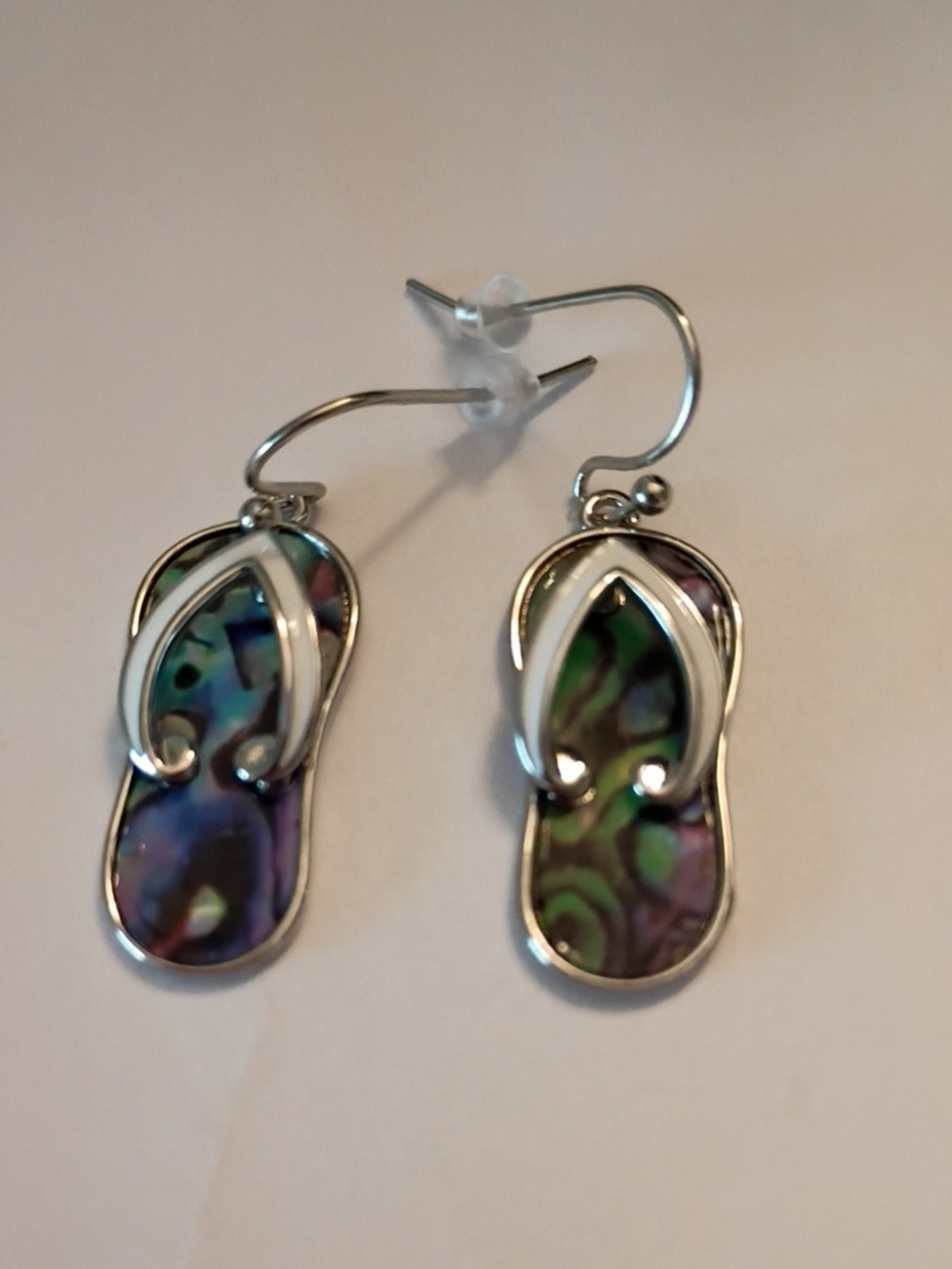 Abalone Shell Flip Flop Drop Earrings - Green Purple